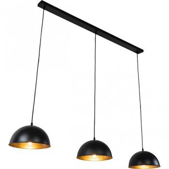 Lámpara colgante industrial negra/oro 3-luces MAGNAX, acero negro, dimensiones 138 x 28 x 120 cm
