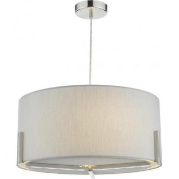 Lámpara colgante Santino gris claro y cromo satinado 3 luces con pantalla de algodón