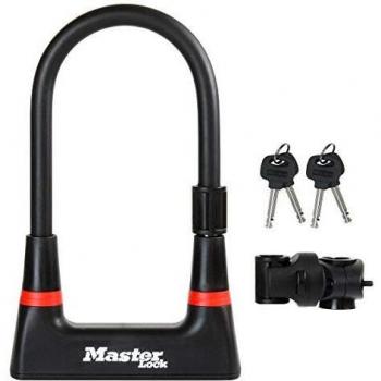 MASTER LOCK 8279EURDPRO Candado U, Llave, Soporte de Transporte, Antirrobo Certificado, Electrica, Bicicleta Montaña, Unisex-Adult, Negro-Negro, Large