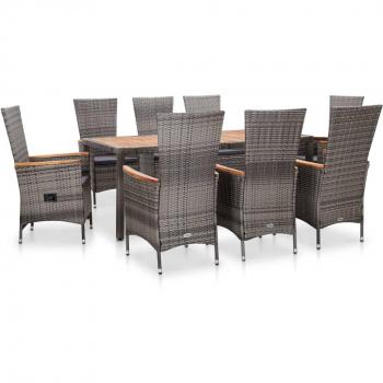 9-Piece Outdoor Dining Set with Cushions in Grey Synthetic Rattan