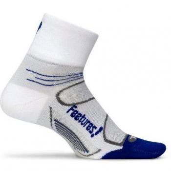 Feetures! Elite Light - Calcetines de cuarto acolchados, Hombre, color Blanco/Cobalto, tamaño small