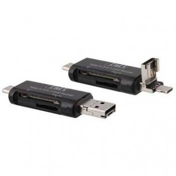 T'nB TCREAD3IN1 - Lector (SD, Negro, 480 Mbit/s, USB 3.0 (3.1 Gen 1) Type-C, 10 g, 1 Pieza(s))