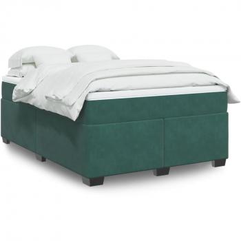Cama box spring suave con colchón terciopelo verde oscuro 160x200 cm