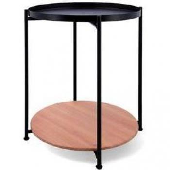 Mesa Auxiliar Moa Vinthera 2 Estantes Negro/Madera Ø42x52 Cm
