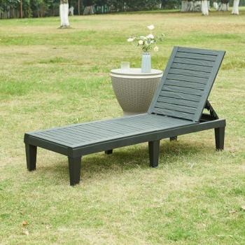 Tumbona de Jardín Ateleta Plástico 172x58x74 cm - Negro Efecto Madera con Respaldo Regulable en 5 Posiciones