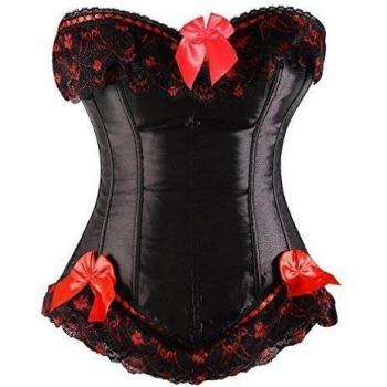 Charmian Women's Plus Size Luxurious Lace Trim Satin Burlesque Strapless Body Shaper Outerwear corsé Blackk 6X-Large