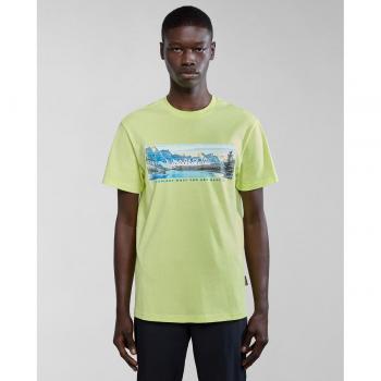 Camiseta de hombre Napapijri S-Canada de manga corta con cuello redondo en color lima - XL