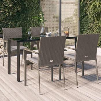 5 Piece Black and Grey Poly Rattan Garden Dining Set with Cushions