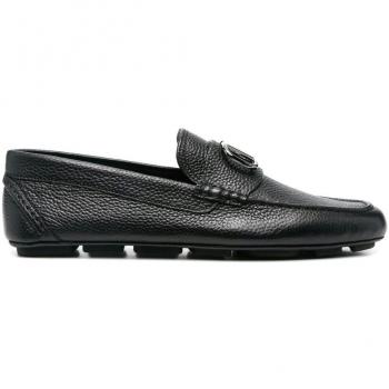 Valentino Garavani Men's Vlogo Signature Leather Loafers in Black, Size 40, Ostrich Leather