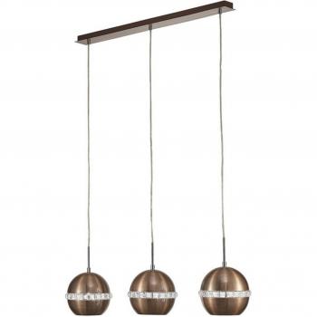 Lámpara colgante de techo 3 luces E27 Lineal Cobre satinado y cristal
