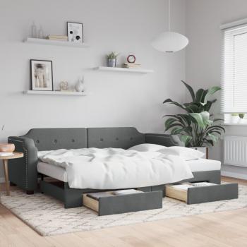 Sofá cama nido extraíble con cajones en tela gris oscuro 100x200 cm