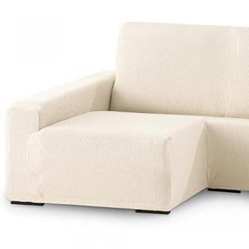 Funda de Sofá Elástica Adaptable Rústica Marfil para Chaise Longue Brazo Largo Izquierdo