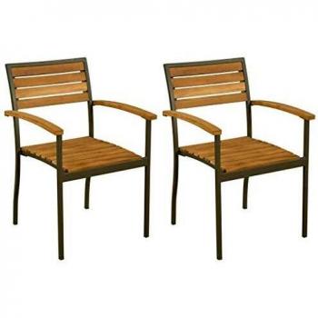 vidaXL Stackable Outdoor Chairs 2 pcs Solid Acacia Wood and Steel