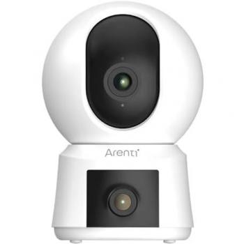 Cámara de vigilancia interior Arenti P3TT 3 MP con lentes duales, WiFi de doble banda, función de giro e inclinación, seguimiento automático y detección de ruido