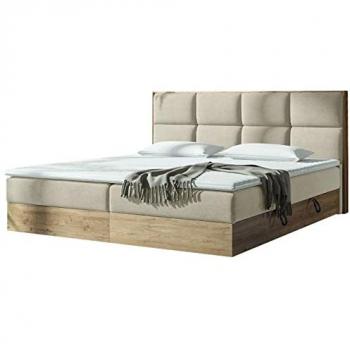 Cama Continental Cleveland 175 Doble Tapiz Roble Dorado y Soro 21, 180x200cm, Somieres, 188x212x103cm