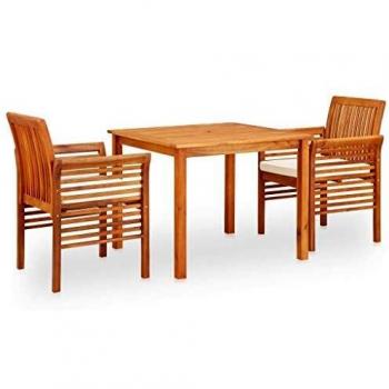 3-Piece Outdoor Dining Set with Cushions - Solid Acacia Wood