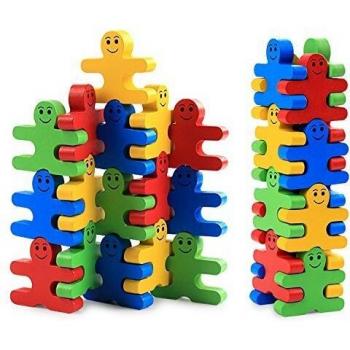 Pulchram 16 Piezas Juguete de Apilamiento de Madera Bloques de Construcción Juego Equilibrio de Rompecabezas Juguetes Educativos Montessori Favores de Fiesta Suministros para Niños
