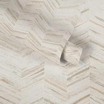 Papel Pintado Vinílico Geométrico Efecto Geo Beige, Diseño de Espiga, 5.33 m²
