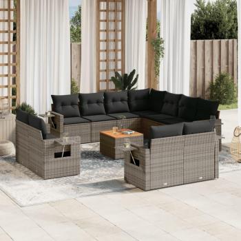 12-Piece Grey Poly Rattan Garden Sofa Set with Cushions