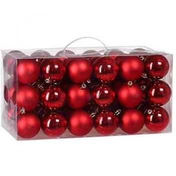 Lote de 54 Bolas de Navidad Rojas de Plástico Resistente para Decoración de Árbol, Diámetro 5-8 cm