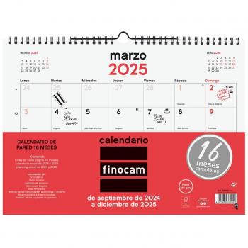 Finocam - Calendario de Pared Neutro 16 Meses 2024-2025 (Septiembre 2024 - Diciembre 2025) Español, Tamaño L (340x240mm)