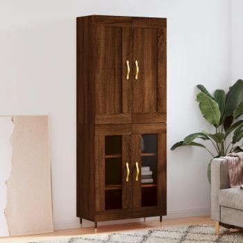 Aparador alto de madera contrachapada marrón roble 69,5x34x180 cm