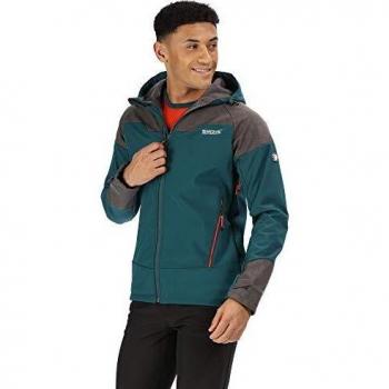 Regatta Hewitts V - Chaqueta de Softshell Reflectante con Capucha para Hombre, Repelente al Agua, Transpirable y Resistente al Viento, Color Verde Azulado Profundo/imán, XXXL
