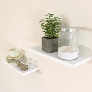 Estante Pared Madera FSC® 50 x 20 x 2.5 Cm. Soporte Oculto Blanco, Lote de 2 Unidades, Carga hasta 25Kg