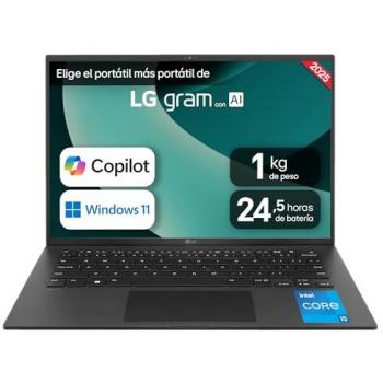 Portátil Ultraligero LG Gram 14 - Intel Core i5-1334U, 16GB RAM, 512GB SSD, Batería hasta 24.5h, Windows 11, Negro