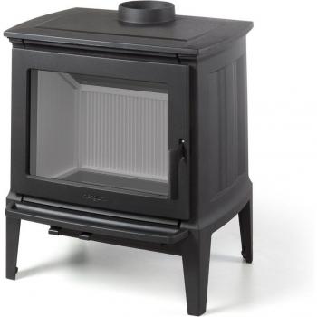 Estufa de Leña Hergom E-30 L HF - Modelo de alta eficiencia, diseño moderno, fabricada en hierro fundido, potencia nominal de 8 kW, capacidad para calentar espacios de hasta 200 m², sistema