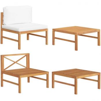 Conjunto de muebles de jardín 2 piezas madera de teca y cojines crema