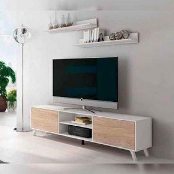 Composición de salón Soto Mueble TV + 2 Estantes Blanco/Roble