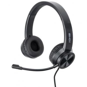 Auricular de Oficina USB-C con Adaptador USB A a C Lindy 20439, Cablado, Negro