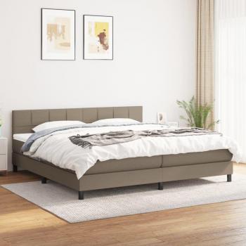 Cama Box Spring con Colchón Viscoelástico Acolchado Reversible Tela Gris Taupe 200x200 cm