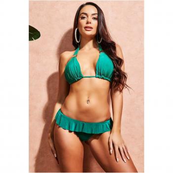 Goddiva Ruffle Brief Buckle Bikini - Emerald Silk - Size Large