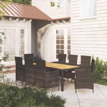 9-Piece Black Poly Rattan Outdoor Dining Set with Cushions