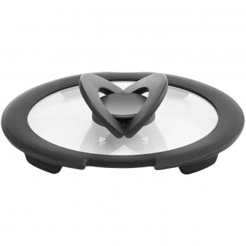Coperchio de Vetro Lagostina Ingenio, 16 cm, con Manico Salvaspacio, Transparente y Negro
