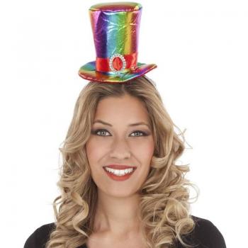Sombrero de Fiesta con Diadema Arcoíris y Mini Chistera
