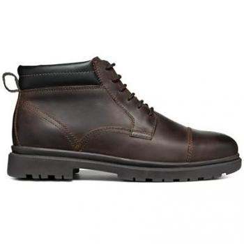 Geox Men's Brown Leather Ankle Boot with Block Heel - Size 43