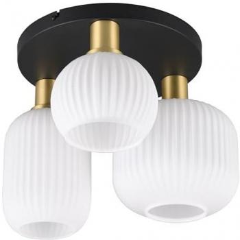 Plafón Diva, 3 luces, metal y cristal, blanco y color latón