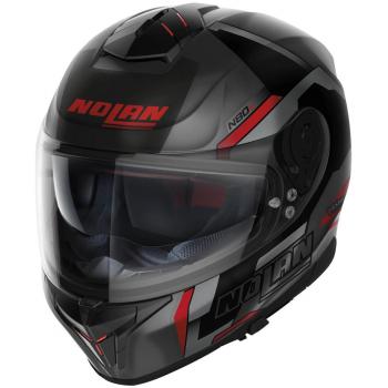 Nolan N80-8 Wanted N-Com Casco Integral - Negro-Rojo, Gris (XL)