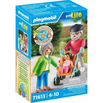 Playmobil - Abuelos y Bebé con accesorios de cuidado infantil, figuras articuladas, compatible con otros sets de Playmobil