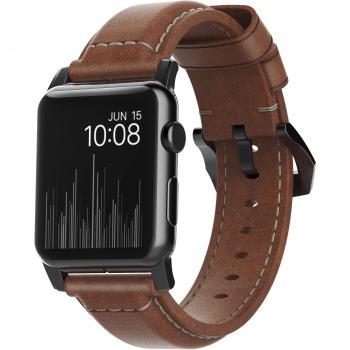 Correa de Piel Tradicional Nomad para Apple Watch 42/44/45/49 mm, Marrón con Conector Negro