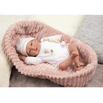Muñeca Reborn Lola 40 cm con Capazo Rosa