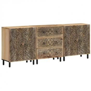Aparador 3 piezas madera maciza de mango 60x33x75 cm