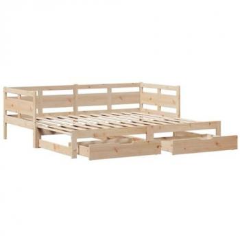 Sofá cama nido con cajones de madera maciza de pino 80x200 cm marrón