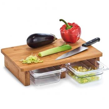 Tabla de Cortar de Bambú con 2 Recipientes, 40,5 x 26,5 cm