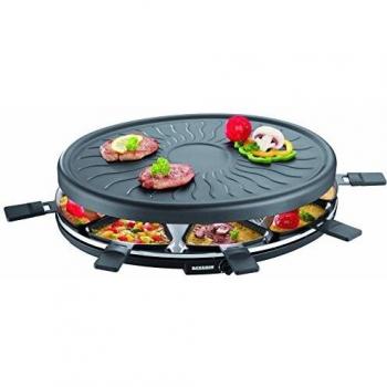 SEVERIN Raclette grill con placa de parrilla, grill circular con parrilla antiadherente y 8 sartenes, parrilla eléctrica para 8 personas, máx. 1100 W, negro, RG 2681