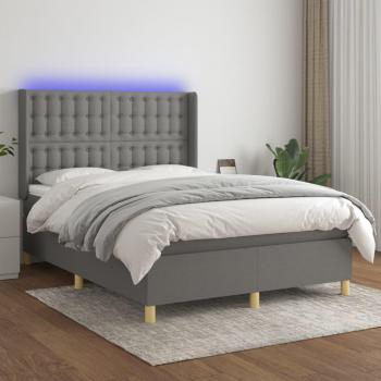 Colchón de cama suave con luces LED en tela gris oscuro 140x200 cm, modelo box spring