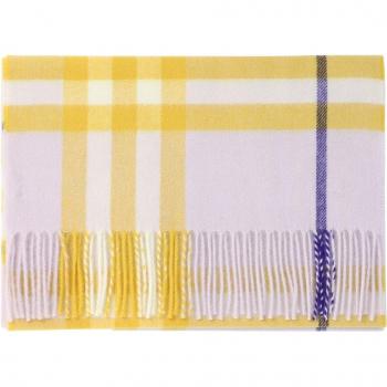 Burberry Cashmere Fringed Scarf - Color: Pink, Yellow, Lilac Checked, Multicolor - Size: ONE SIZE - Gender: Unisex/Male/Female